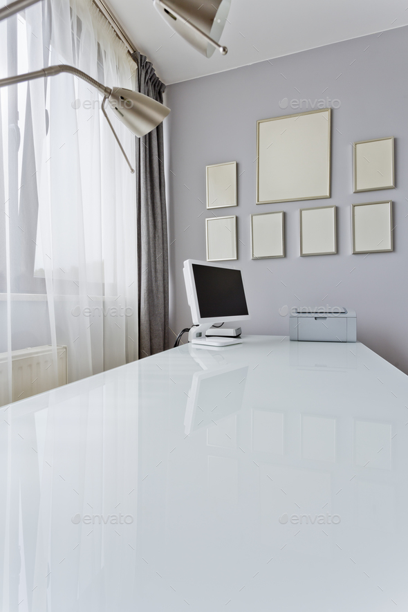White desk top with computer Stock Photo by bialasiewicz PhotoDune